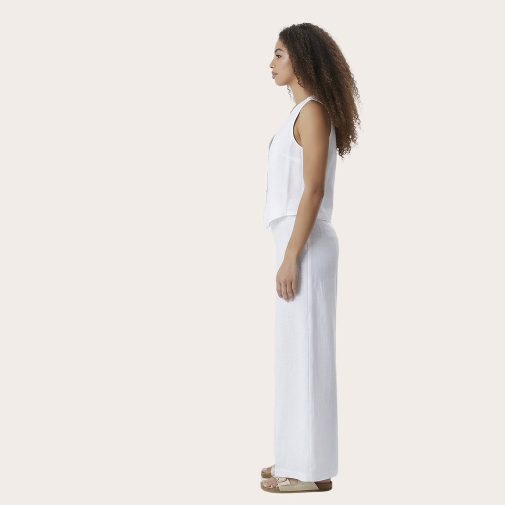 Pantalone estivo lungo in lino e viscosa – modello curvy scampanato con elastico (PV02)