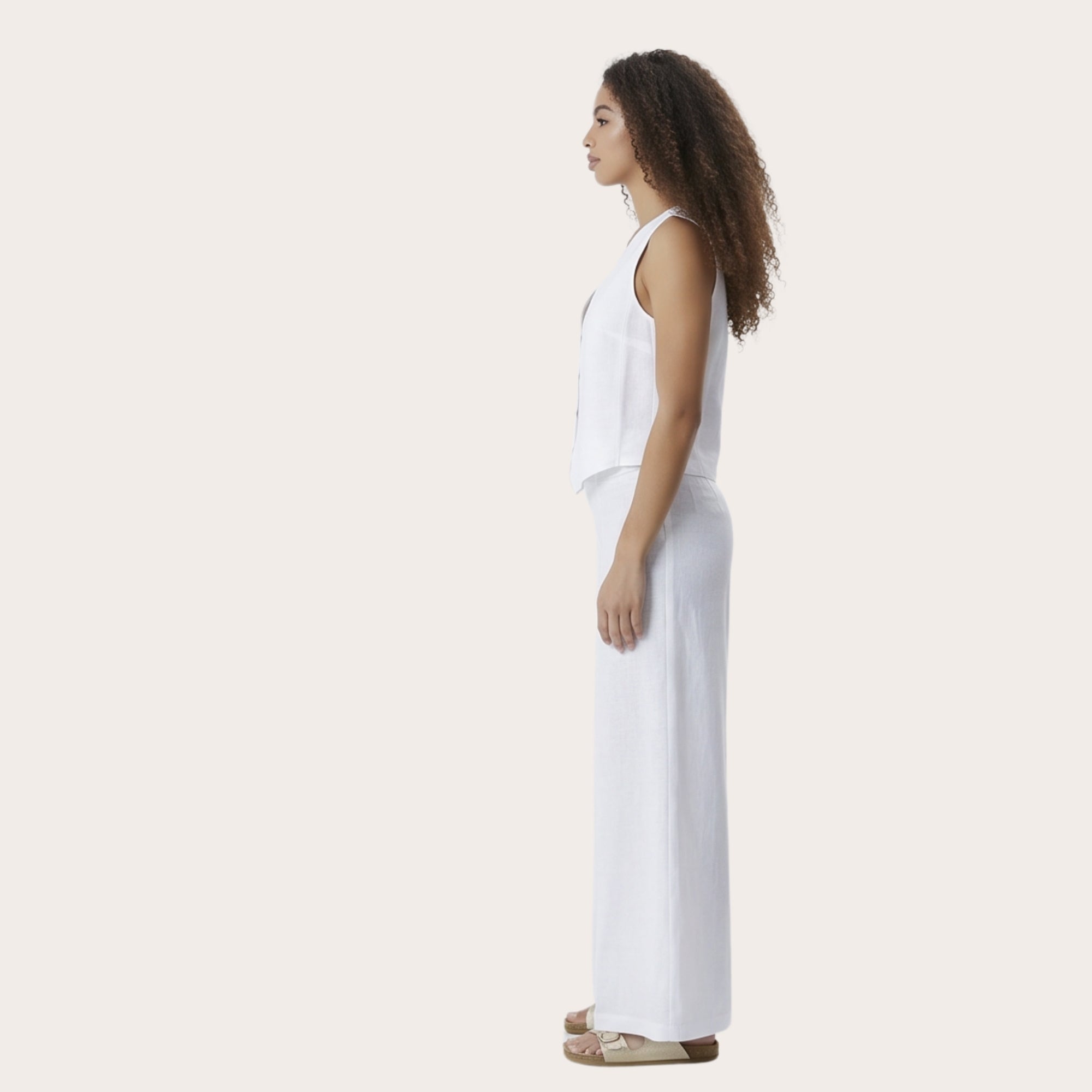 Pantalone estivo lungo in lino e viscosa – modello curvy scampanato con elastico (PV02)