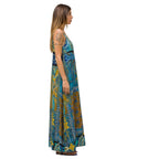 Abito estivo lungo in viscosa fantasia patchwork cachemire oro/blu – curvy a bretellina