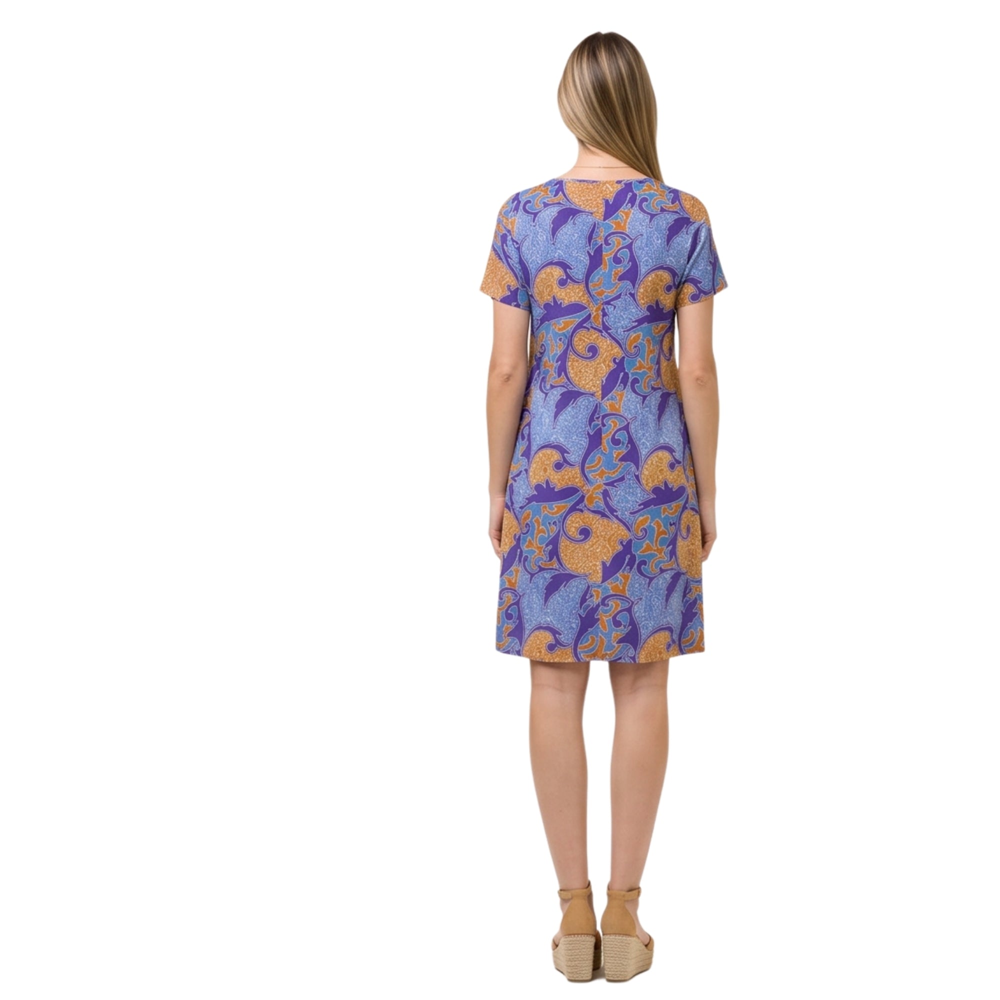 Abito estivo in viscosa lunghezza ginocchio vestibilità sacchetto – stampa damascata curvy (a1149)