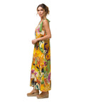 Abito estivo lungo in viscosa fantasia fiorata arancio/verde – modello curvy con foulard