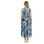 Abito estivo lungo a balze in viscosa fantasia fiori bianco/blu – curvy senza maniche