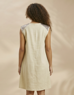 Abito estivo in lino e viscosa con paillettes oro – modello curvy a campana (a1200)