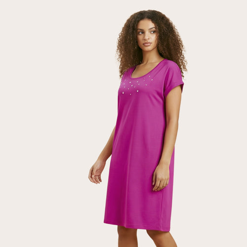 Abito estivo diritto in jersey di viscosa con strass cristal – lunghezza ginocchio curvy