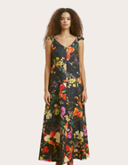 Abito estivo lungo in viscosa fantasia fiorata nera – curvy con spalla e scollo a V (a1230)