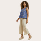 Canotta curvy in jeans leggero blu – modello campana ricamato