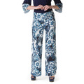 Pantalone palazzo in viscosa fantasia fiorata blu -curvy con elastico in vita