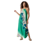 Abito estivo lungo in viscosa fantasia floreale verde con spacco laterale – curvy (AL138)