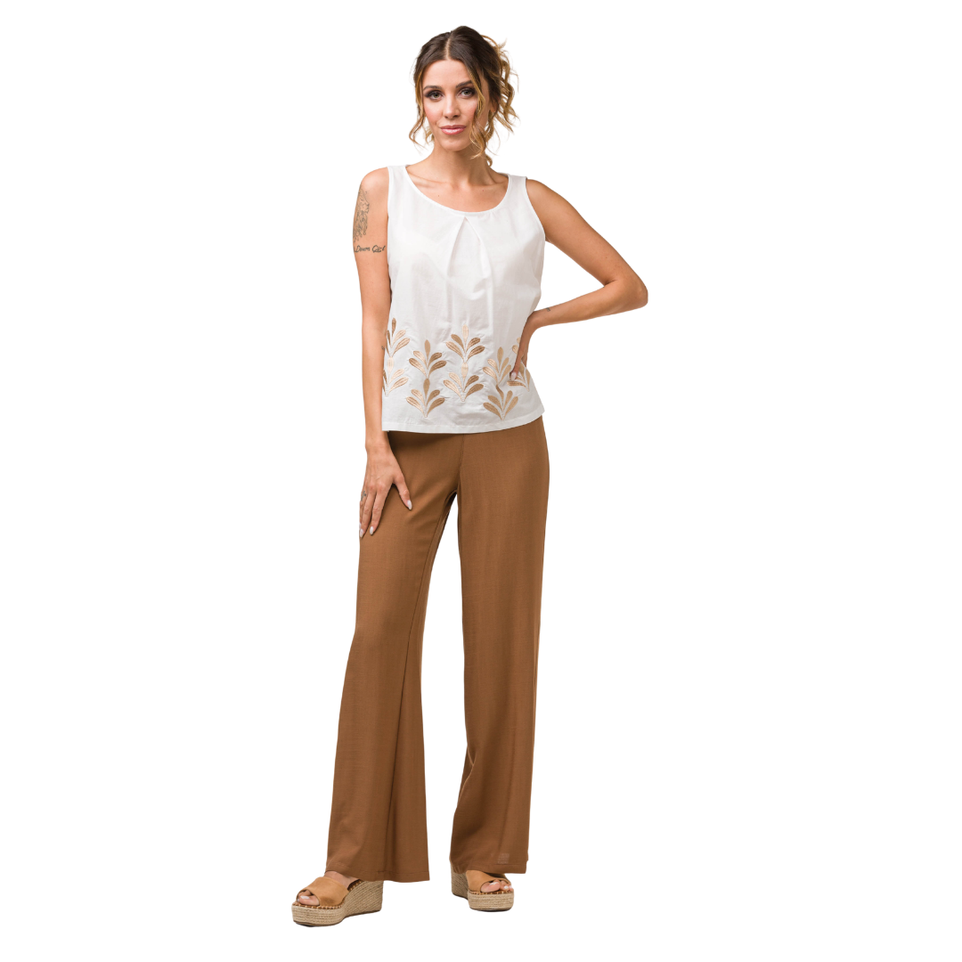 Canotta curvy in cotone ricamato bianco – modello a campana (MD326)