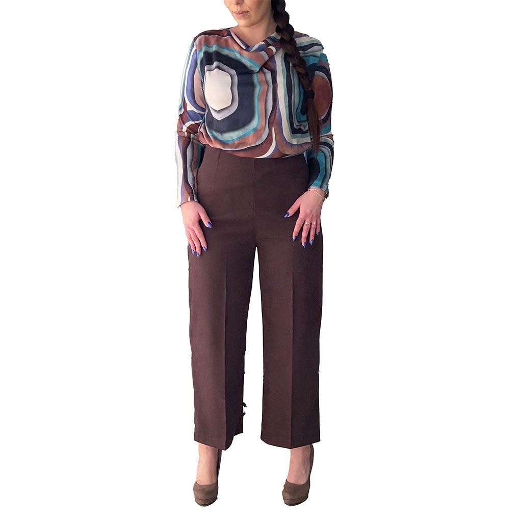 Pantalone cropped vita alta con zip