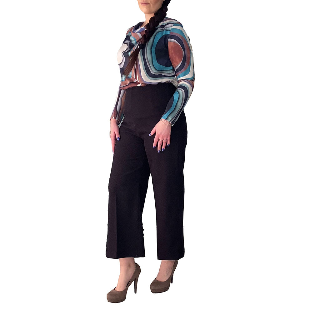 Pantalone cropped vita alta con zip