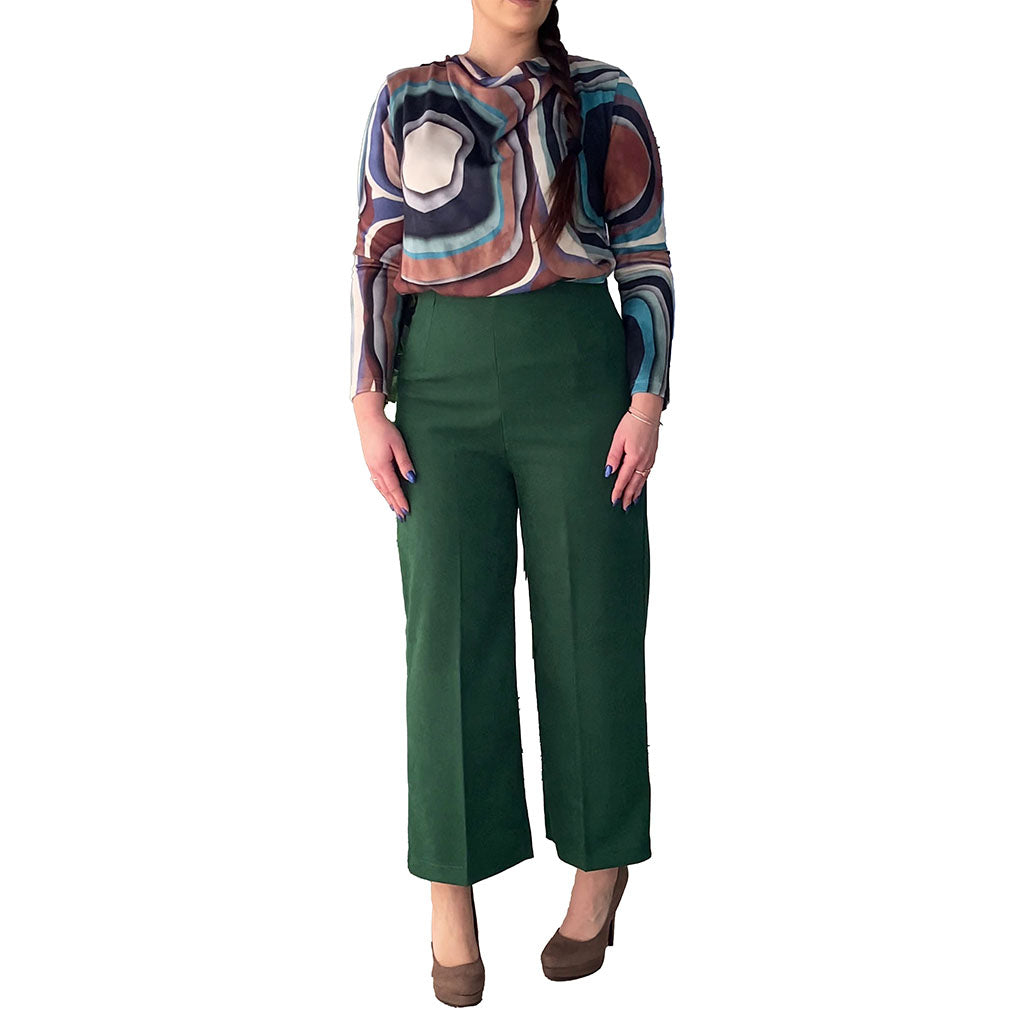 Pantalone cropped vita alta con zip