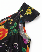 Abito estivo lungo in viscosa fantasia fiorata nera – curvy con spalla e scollo a V (a1230)