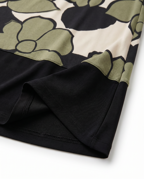 Abito estivo a campana in jersey di viscosa verde/nero – lunghezza ginocchio