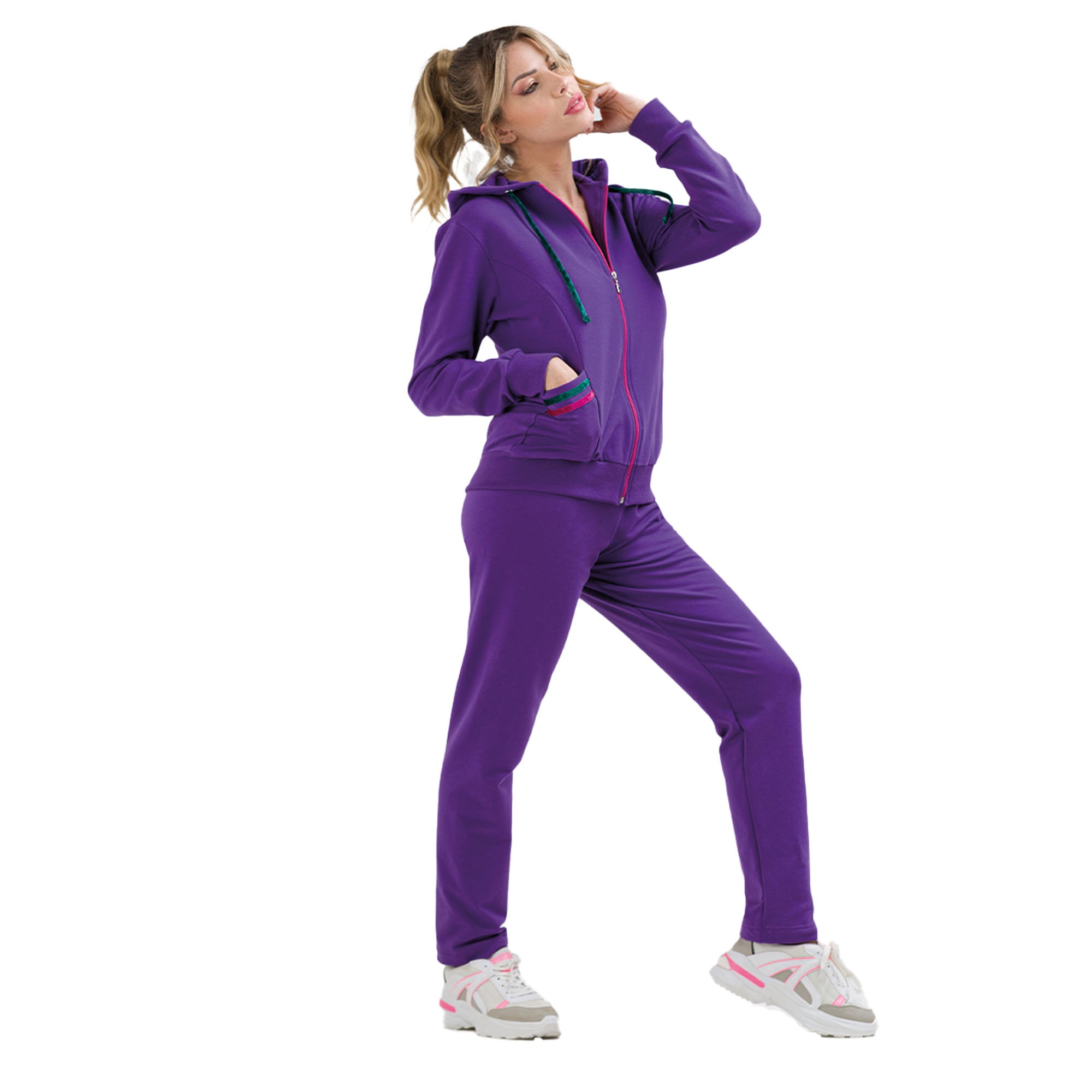 Tuta viola in felpa elasticizzata